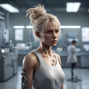 科研室机器人美女摄影图片